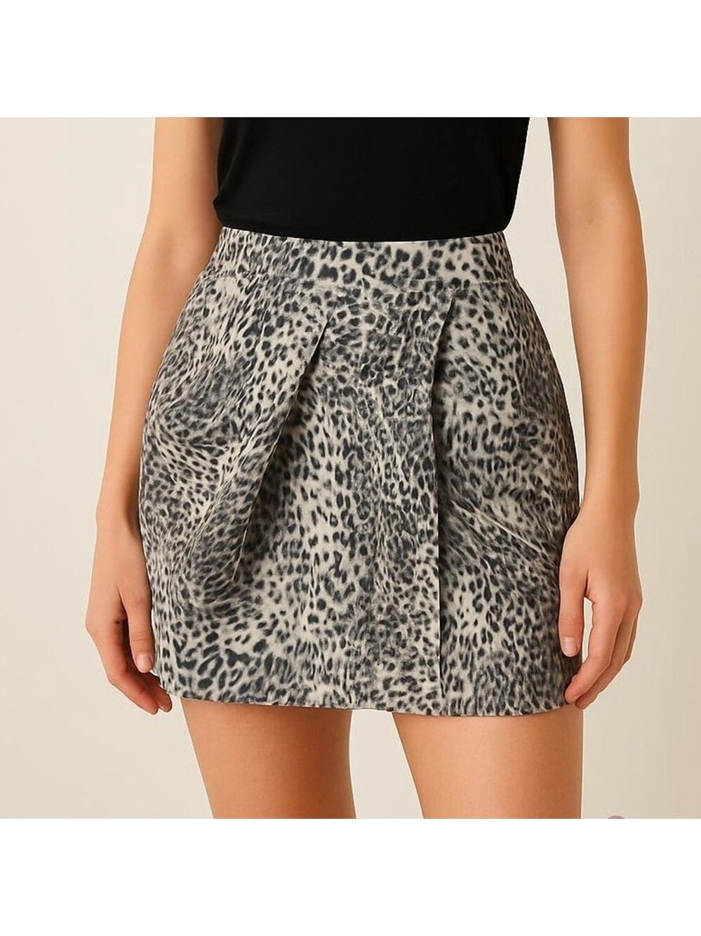 Cloth & STONE Animal Print False Wrap Skirt Black Tan Sz M 100% Cotton NWT